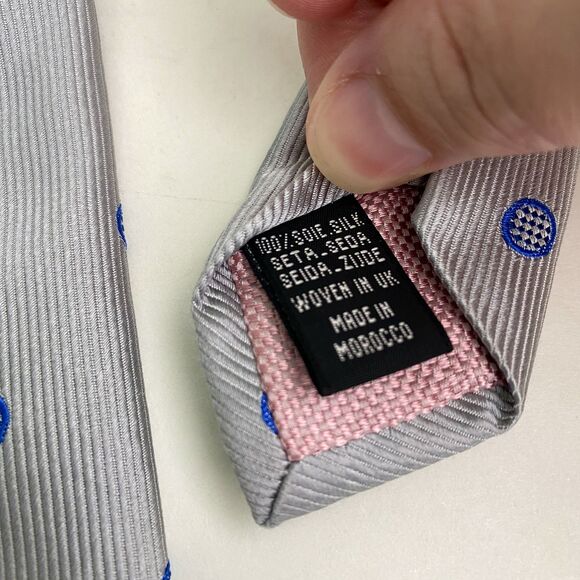 Thomas Pink Silk Tie Mens Gray Blue Polka Dot Classic Woven England Business - Picture 5 of 12